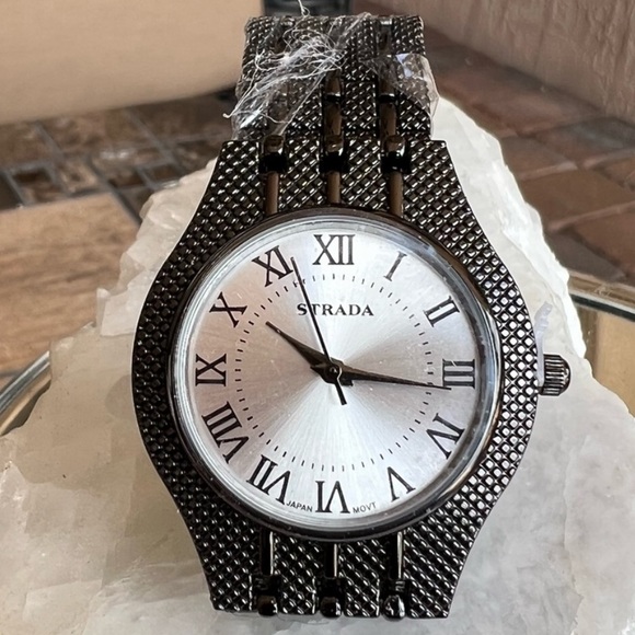 STRADA Dark Silvertone Watch with Stainless Back - Picture 1 of 10